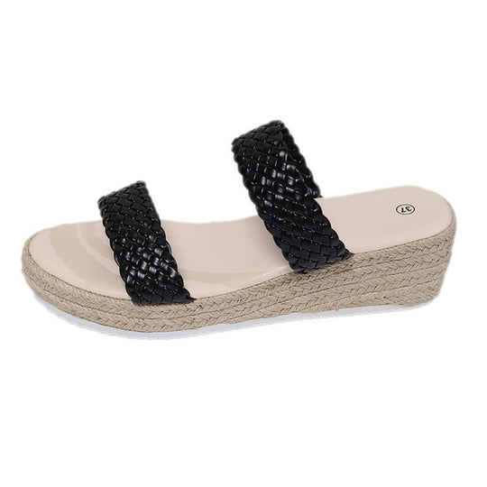 Damen Wedge-Sandalen mit geflochtenem Riemendesign und komfortablem Fußbett EB