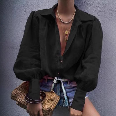 Damen Bluse mit voluminösen Ärmeln und elegantem Kragen EB