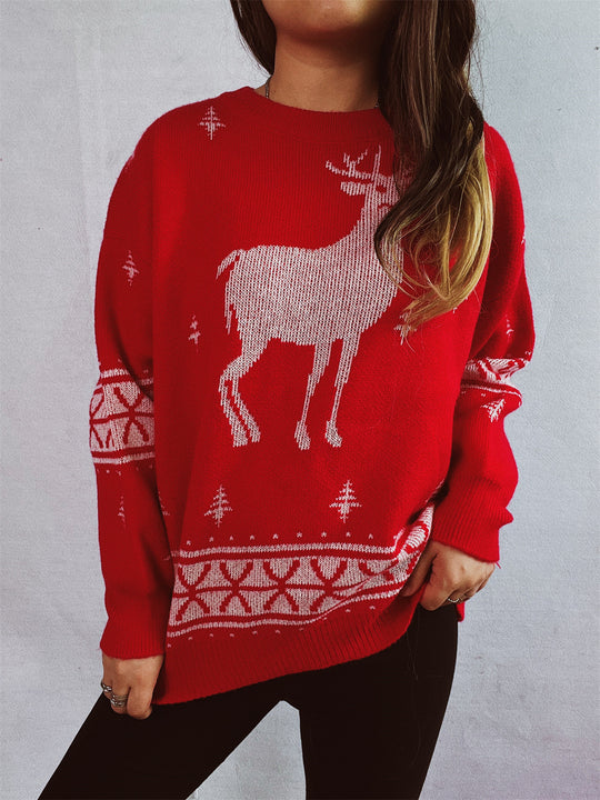 Damen Weihnachts-Pullover mit festlichem Rentier-Motiv und weichem Strick EB