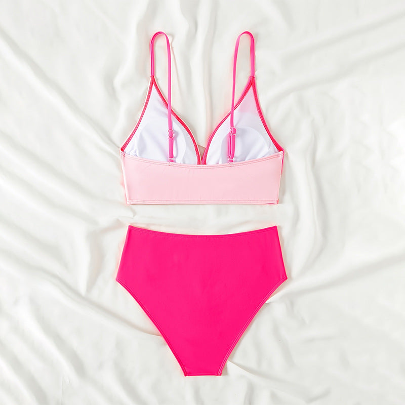 Damen Hochgeschnittener Bikini mit Wickeldesign und breiten Trägern EB