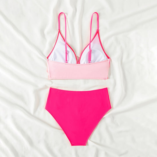Damen Hochgeschnittener Bikini mit Wickeldesign und breiten Trägern EB