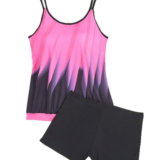 Damen Sportliches Tankini-Set mit farbenfrohem Oberteil und bequemen Shorts EB