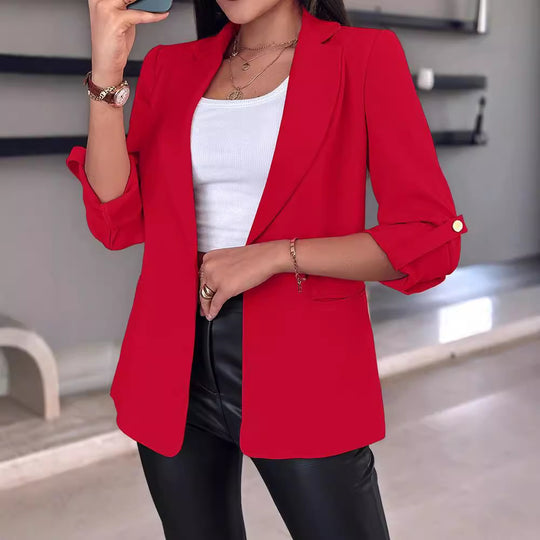 Damen klassischer Blazer mit modischen Ärmeln und seitlichen Taschen EB