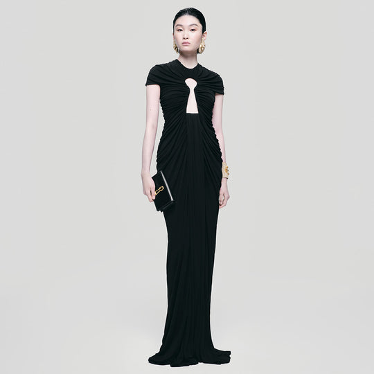 Damen glamouröses Abendkleid mit raffinierten Drapierungen und Schlitz EB