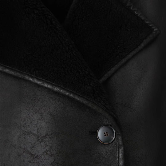 Damen Kunstlederjacke mit luxuriösem Fellkragen und praktischen Taschen EB