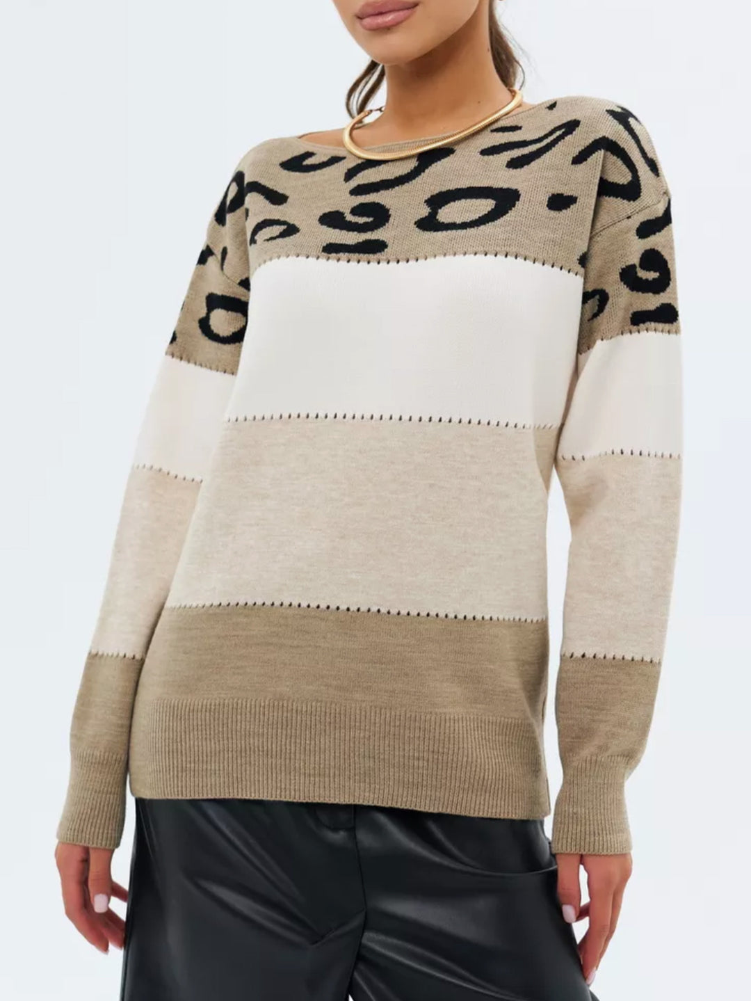 Damen Modischer Batik-Pullover mit animalischem Muster EB