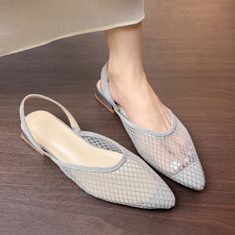Damen Slingback Ballerinas mit Netzdesign und elegantem Blockabsatz EB