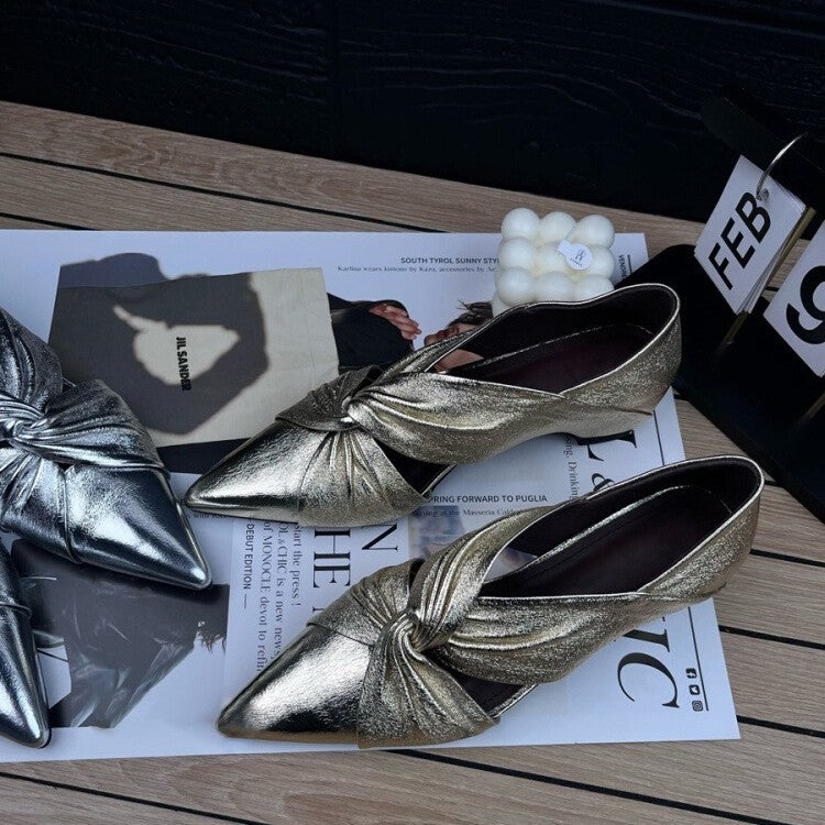 Damen Slipper mit eleganter Knotenverzierung und spitz zulaufendem Design EB