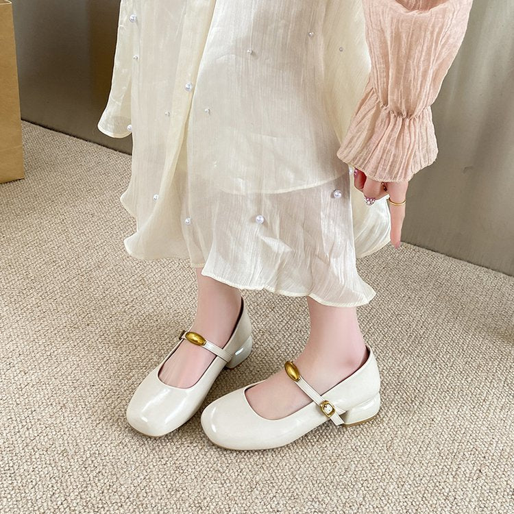 Damen elegante Blockabsatz-Ballerinas mit modischem Riemchen und stabiler Sohle EB