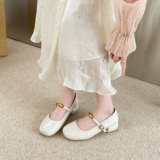 Damen elegante Blockabsatz-Ballerinas mit modischem Riemchen und stabiler Sohle EB