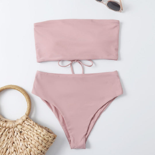 Damen Bikini-Set mit bandeau Oberteil und hohem Taillenslip EB