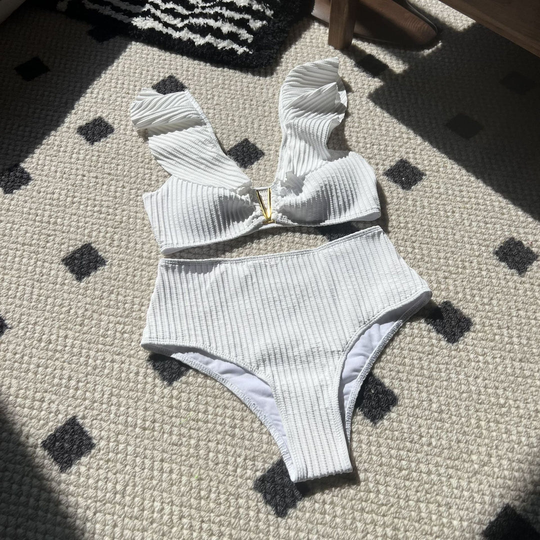 Damen Zweiteiler Bikini mit Rüschendesign und hohem Bund EB