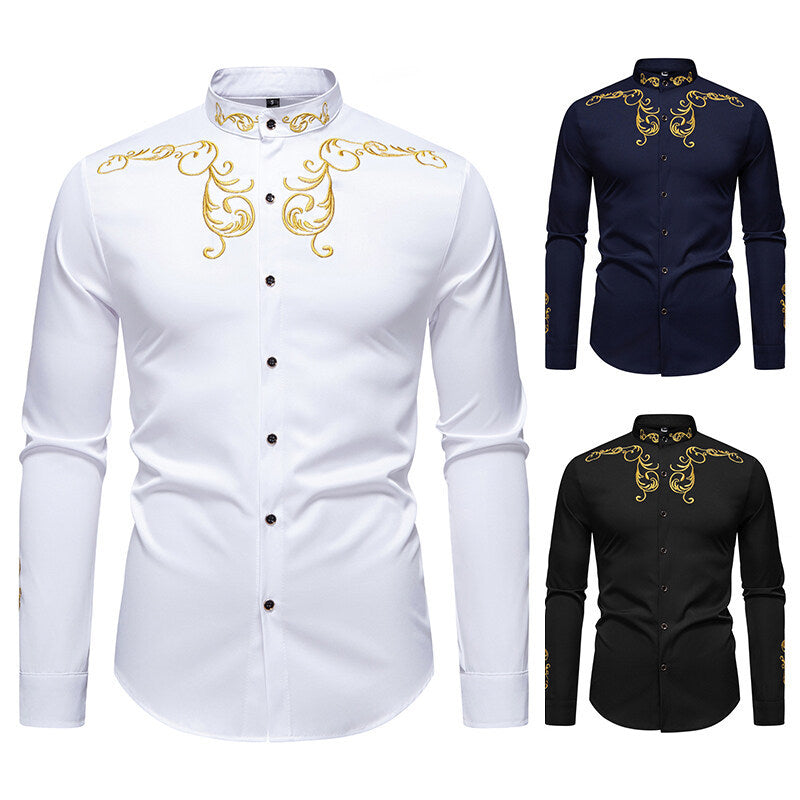Herren Langarmshirt mit elegantem Stickereidesign EB