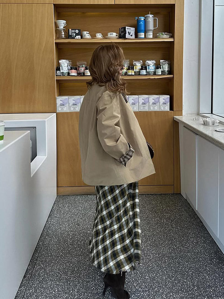 Damen lässige Utility-Jacke mit modischem Karomuster EB