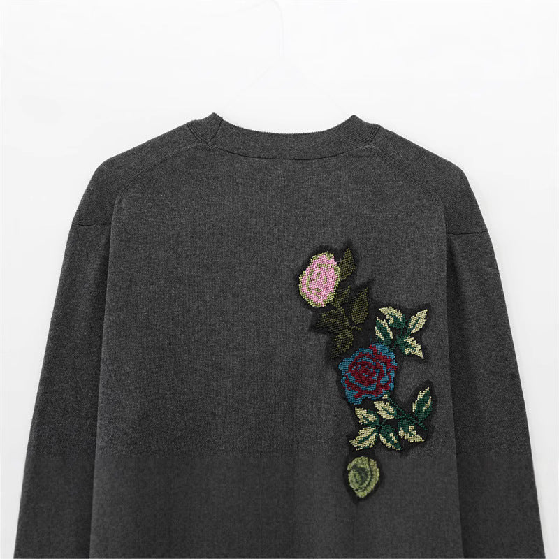 Damen Strickjacke mit floralem Stickdesign EB