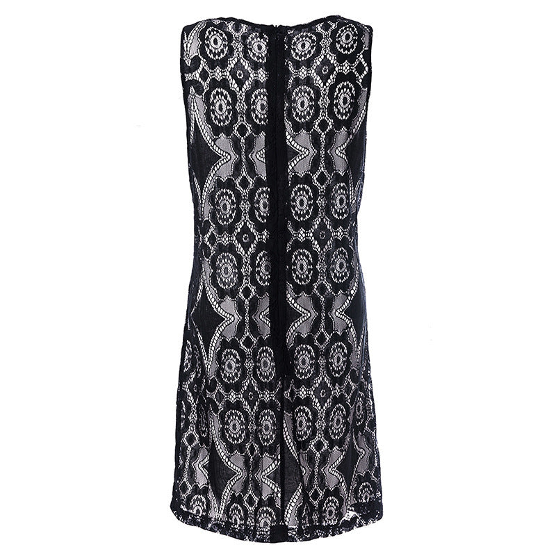 Damen Spitzenkleid mit floralen Mustern und Schlüsselloch-Ausschnitt EB
