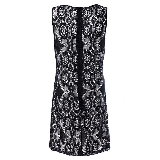 Damen Spitzenkleid mit floralen Mustern und Schlüsselloch-Ausschnitt EB