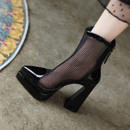 Damen modische High Heel Stiefeletten mit Netzdesign EB