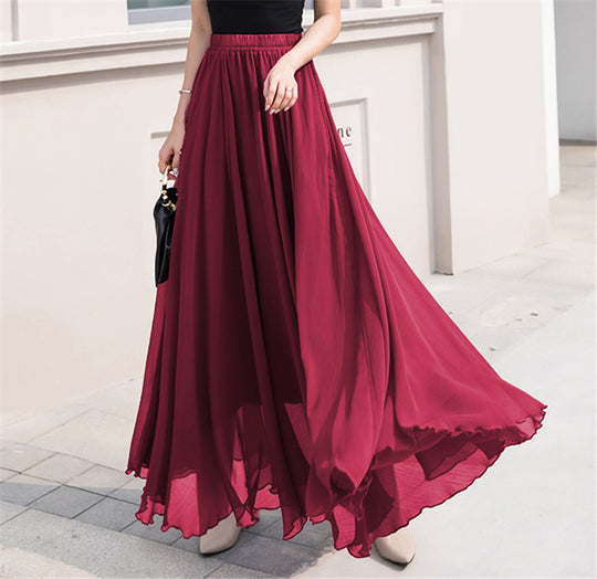 Damen nan Maxi-Chiffonrock mit elastischem Bund und fließender A-Linie EB