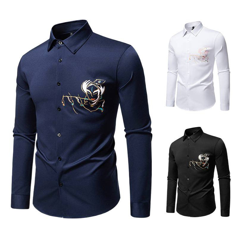 Herren Elegantes Langarmhemd mit kreativer Stickerei EB
