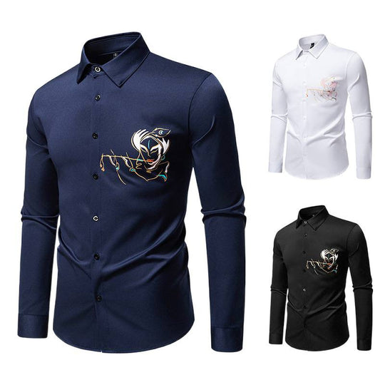 Herren Elegantes Langarmhemd mit kreativer Stickerei EB