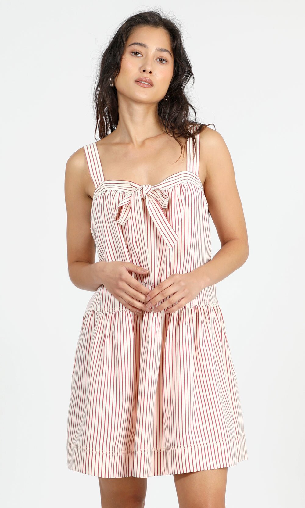Damen luftiges Sommerkleid mit dekorativem Schleifenakzent EB