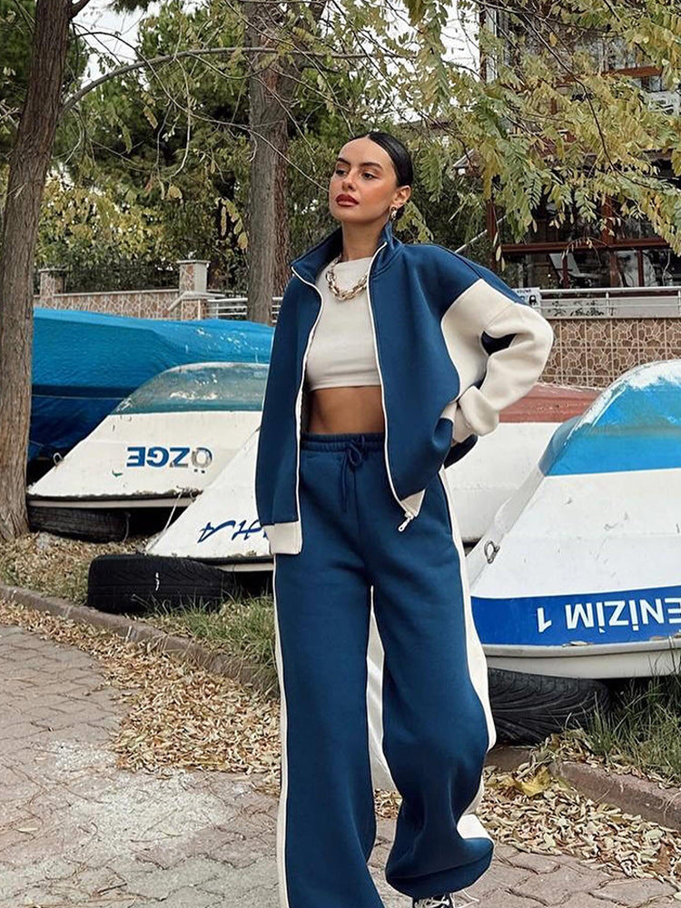 Damen Mehrteiliges Loungewear-Set mit Reißverschlussjacke und weiter Palazzohose EB
