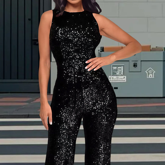 Damen Glamouröses Jumpsuit mit Paillettenbesatz und figurbetonter Silhouette EB