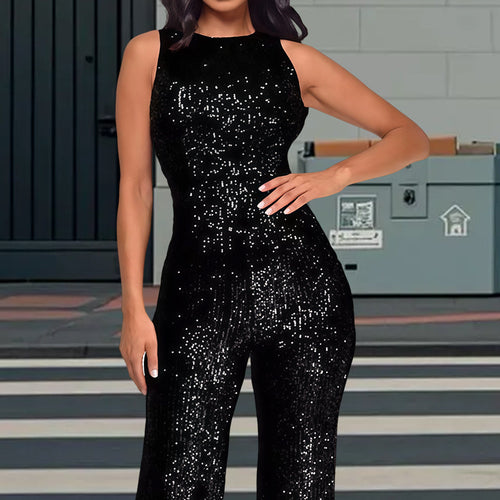 Damen Glamouröses Jumpsuit mit Paillettenbesatz und figurbetonter Silhouette EB