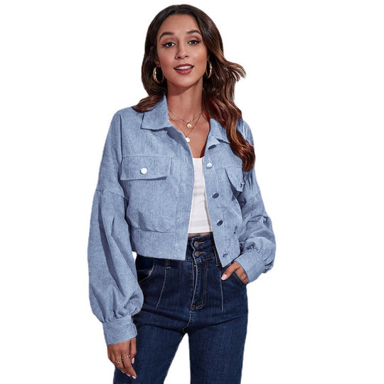 Damen Trendige Blousonjacke mit weiten Ärmeln und Rippstrickdetails EB