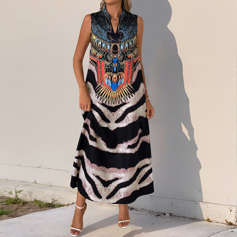 Damen Maxi-Kleid mit auffälligem Animal-Print und eleganten Verzierungen EB