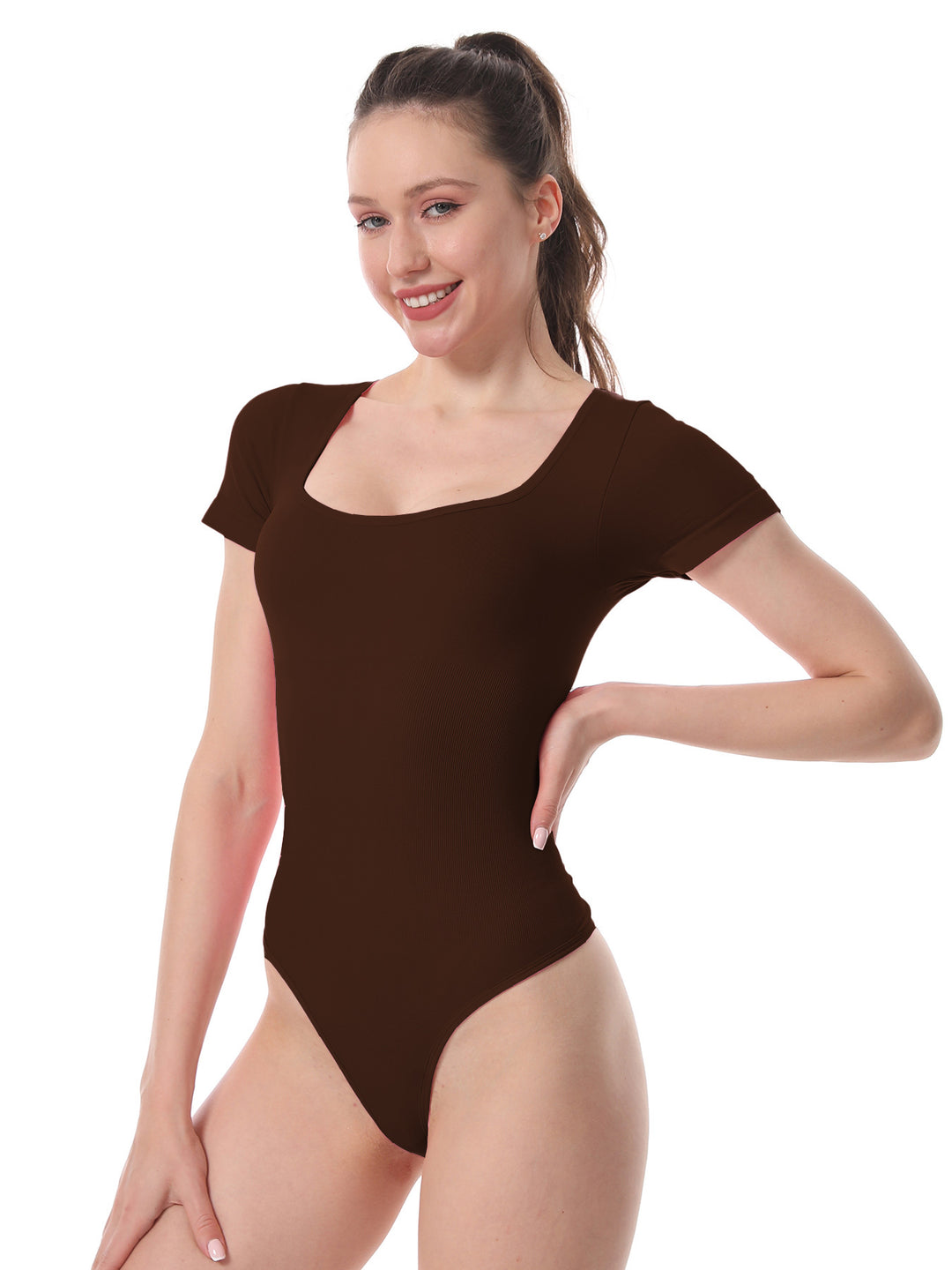 Damen Sportlicher Body mit kurzem Arm und innovativem Rippdesign EB