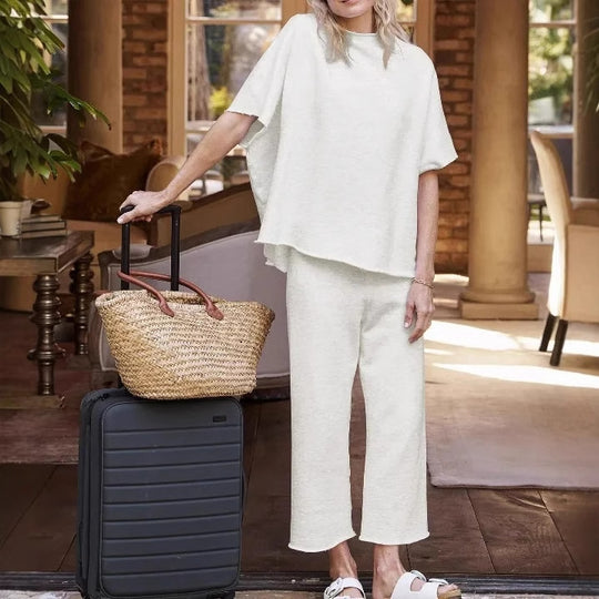 Damen lässiges Lounge-Set mit weit geschnittenem Oberteil und bequemen Hosen EB