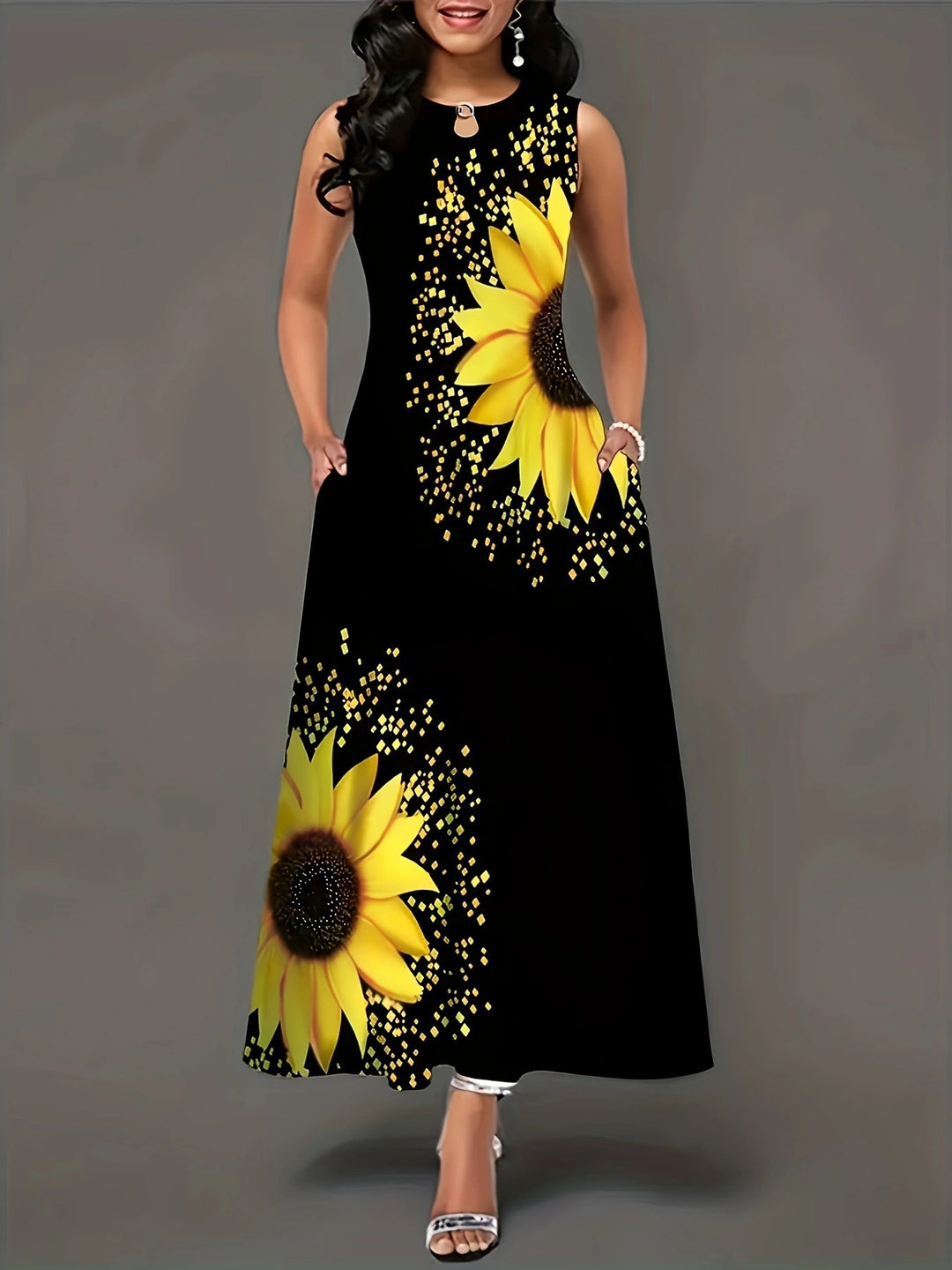 Damen Maxikleid mit floralem Muster und praktischen Taschen EB