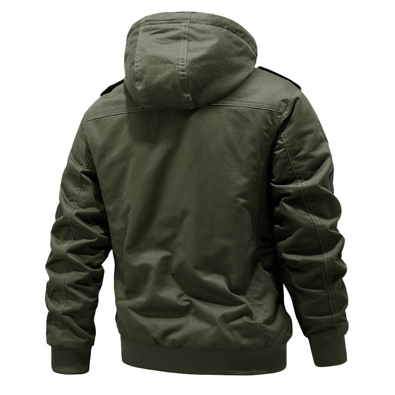 Herren Canvas-Fieldjacke mit Kapuze Sherpa-Innenfutter und Multifunktions-Taschen EB
