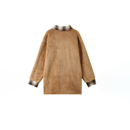 EB | Fleecejacke mit Karodetails Knopfverschluss Warm und Lässiger Stil