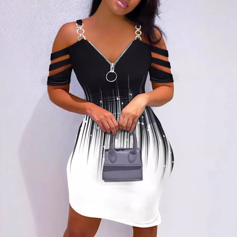 Damen Kleid mit Off-Shoulder-Design und Reißverschluss-Detail EB
