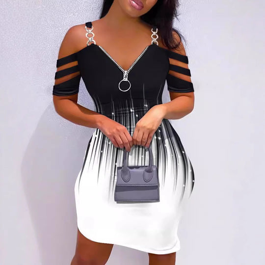 Damen Kleid mit Off-Shoulder-Design und Reißverschluss-Detail EB
