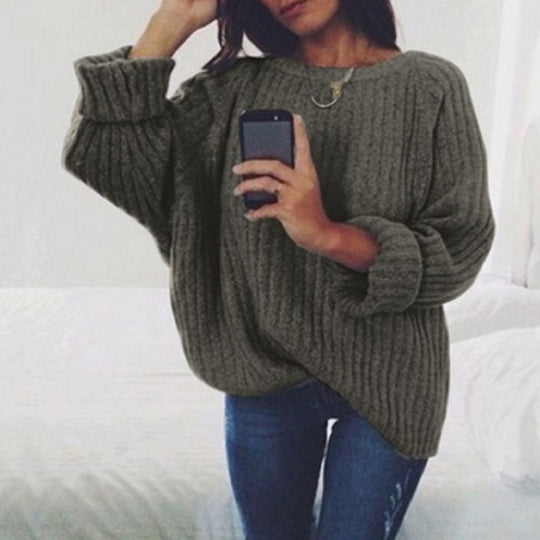 Damen Oversized Strickpullover mit strukturiertem Rippenmuster und lässigem Schnitt EB