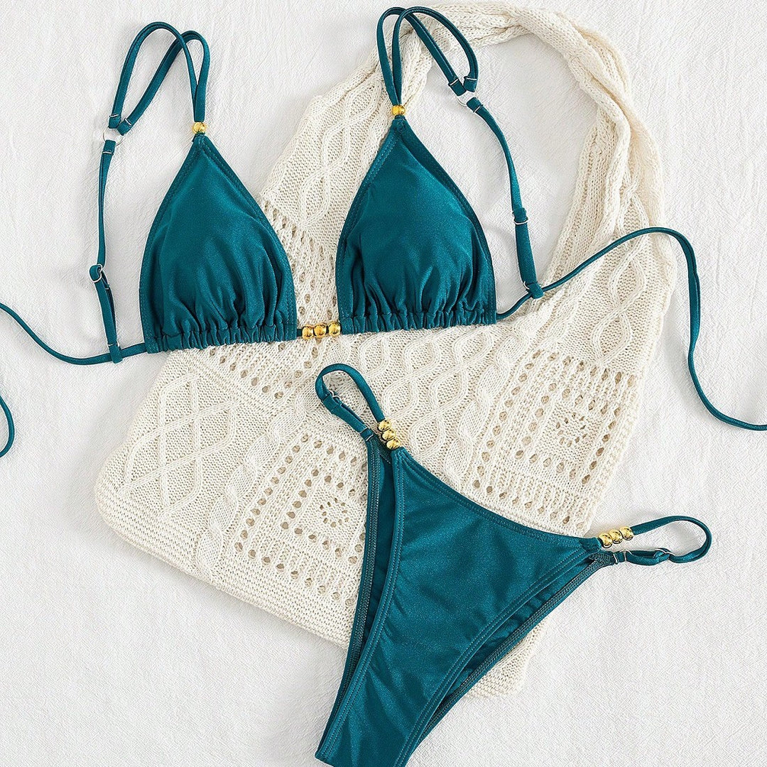 Damen Triangel-Bikini-Set mit raffinierten Schmuckakzenten EB