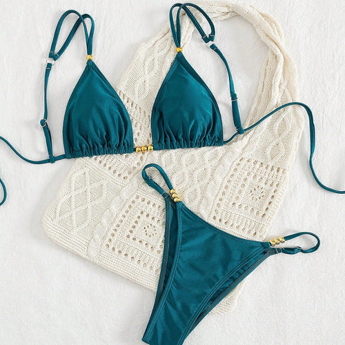 Damen Triangel-Bikini-Set mit raffinierten Schmuckakzenten EB