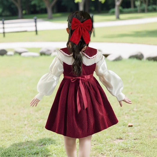 Mädchen Kleid mit festlichem Kragen und Schleifendetail EB