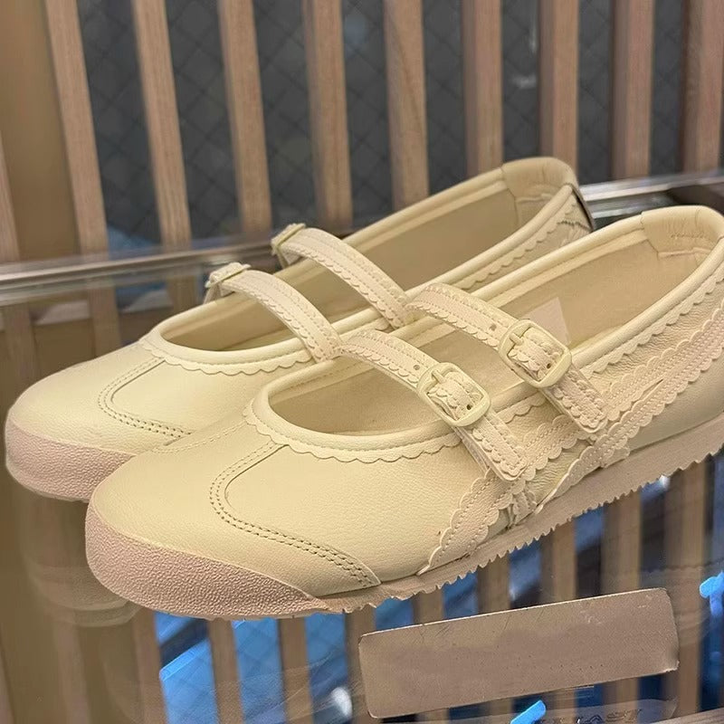Damen Ballerinas mit verspieltem Riemendesign und hochwertiger Lederoberfläche EB