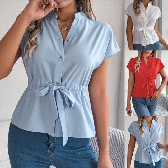 Damen Blusenshirt mit tailliertem Schnitt und kurzen Ärmeln EB