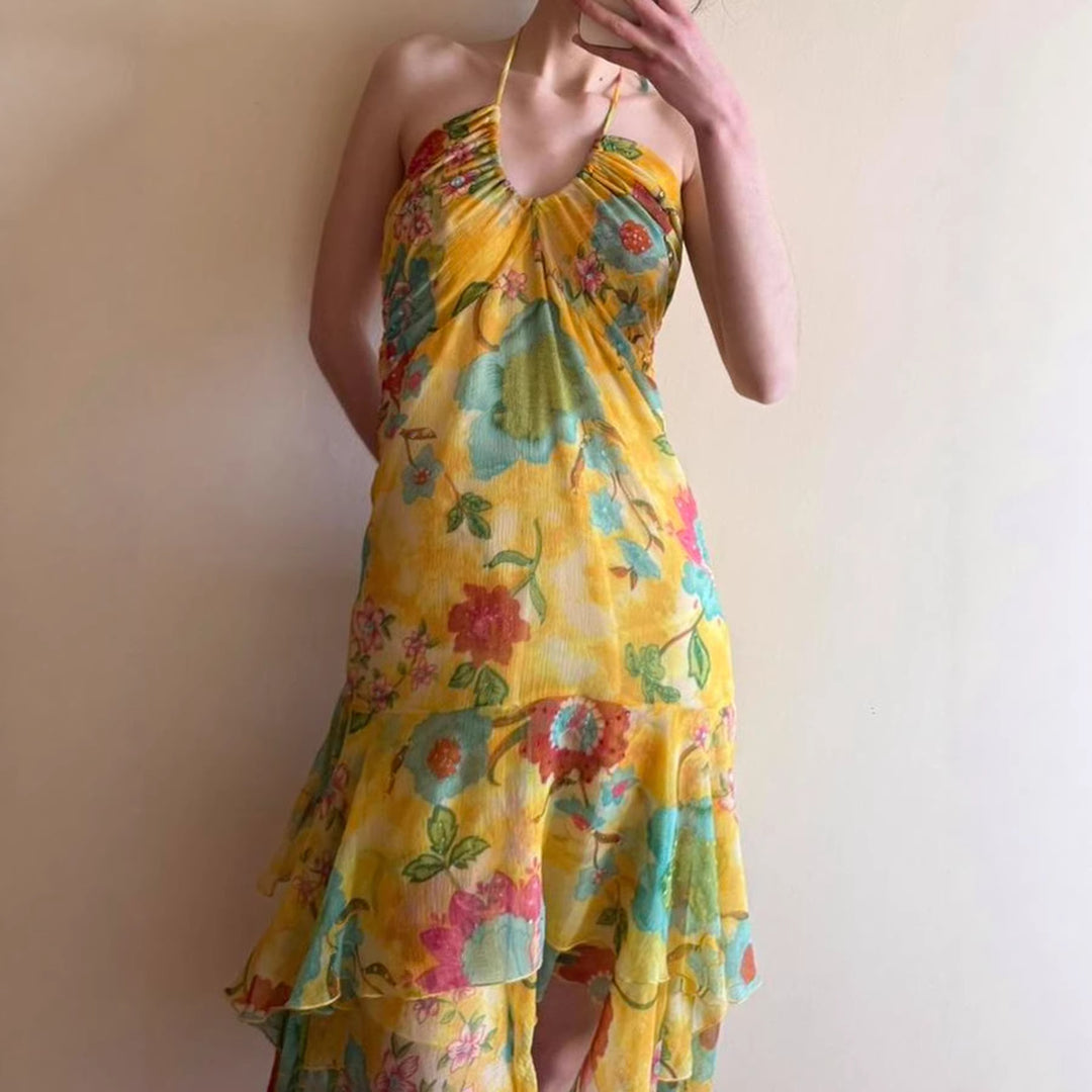 Damen Maxikleid mit floralem Lagenlook und Spaghettiträgern EB