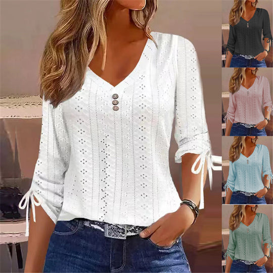 Damen V-Ausschnitt Bluse mit Raffdetails EB