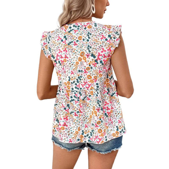 Damen Blusenshirt mit floralem Design und V-Ausschnitt EB