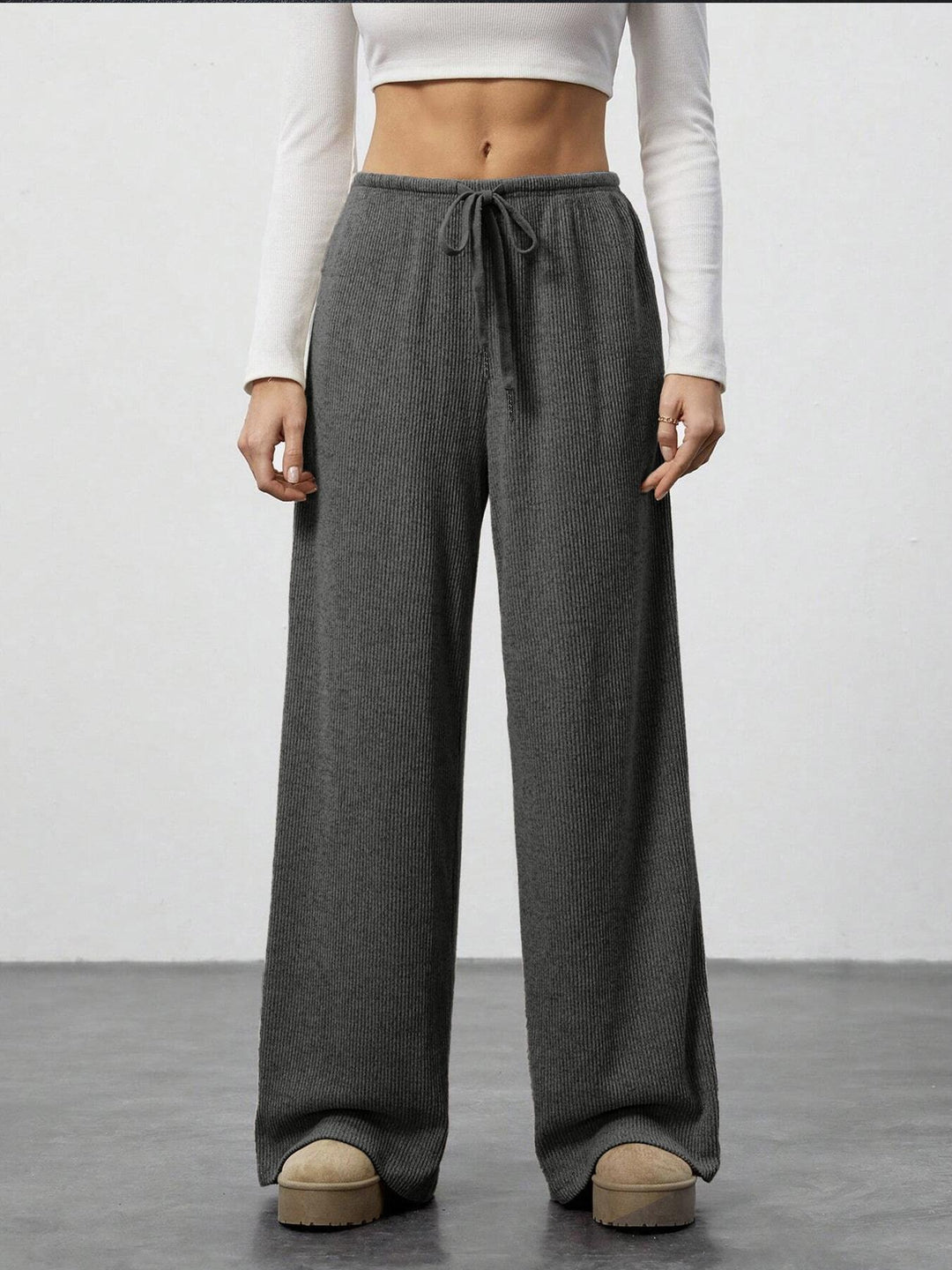 Damen Weit geschnittene Relax-Hose aus elastischem Strickmaterial mit Kordelzug EB