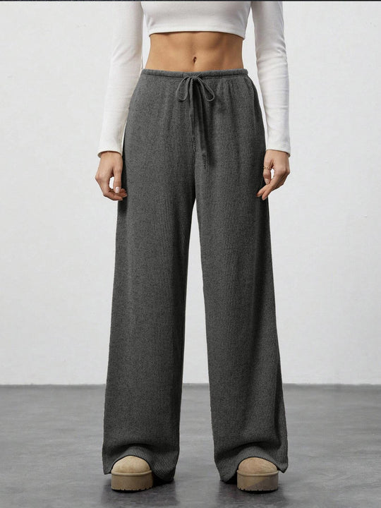 Damen Weit geschnittene Relax-Hose aus elastischem Strickmaterial mit Kordelzug EB