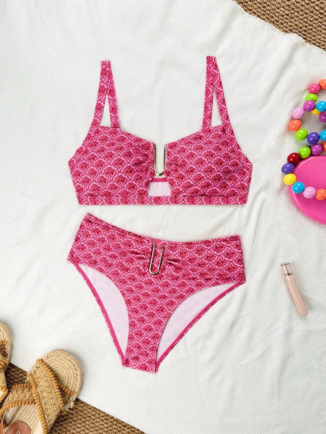 Damen Bikiniset mit modischem Verschluss und floralem Design EB